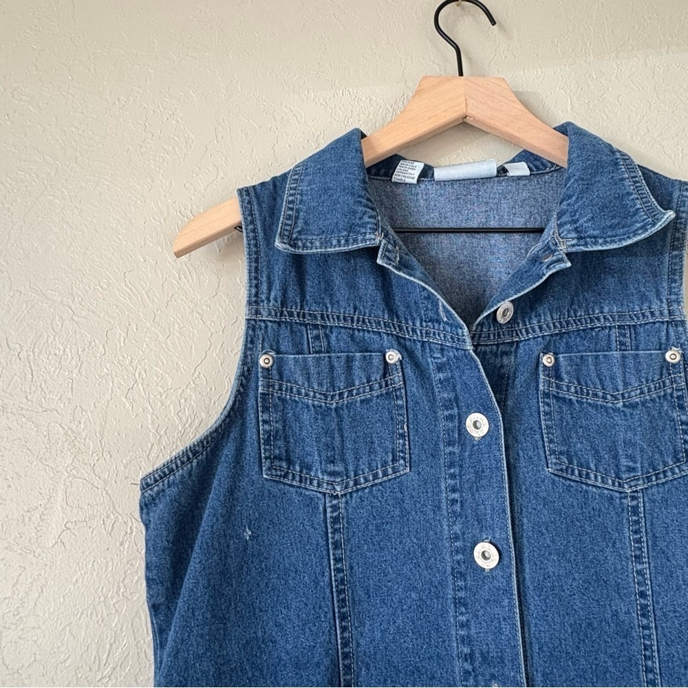 Vintage Denim Button Front  J.L. Sport NY Sleeveless Dress 100% Cotton  Size 8 - Picture 2 of 16